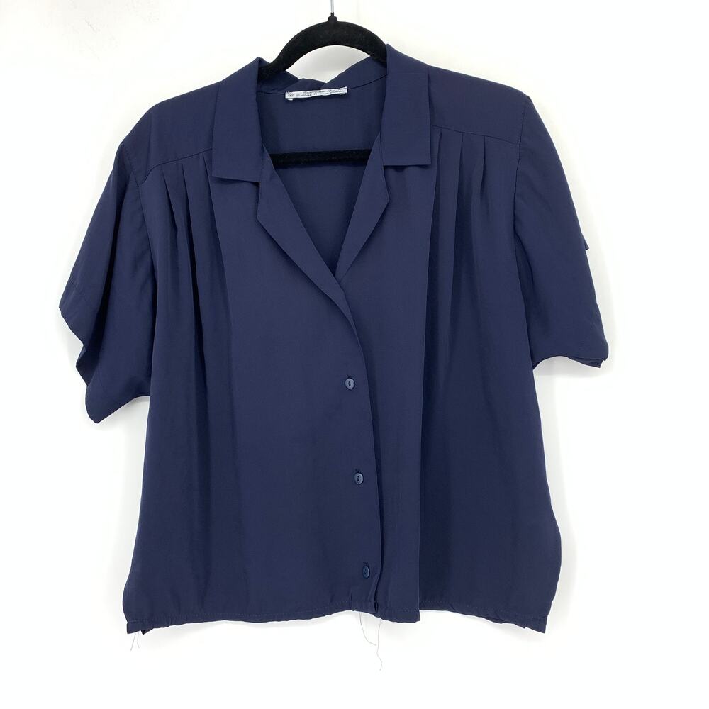 Unbranded Short Sleeve Collared Shirt Womens Size Large Navy Blue Button Front